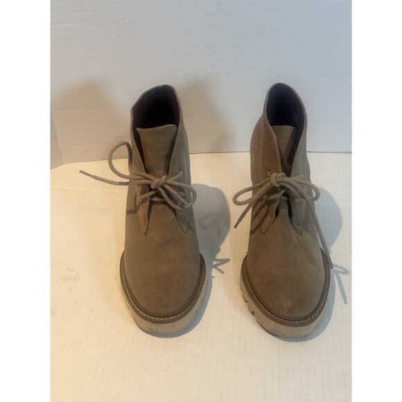 BCBG Taupe/Khaki Suede Lace-Up Wedge Ankle Booties Shoes Women's Size 6/6.5 - Picture 3 of 7
